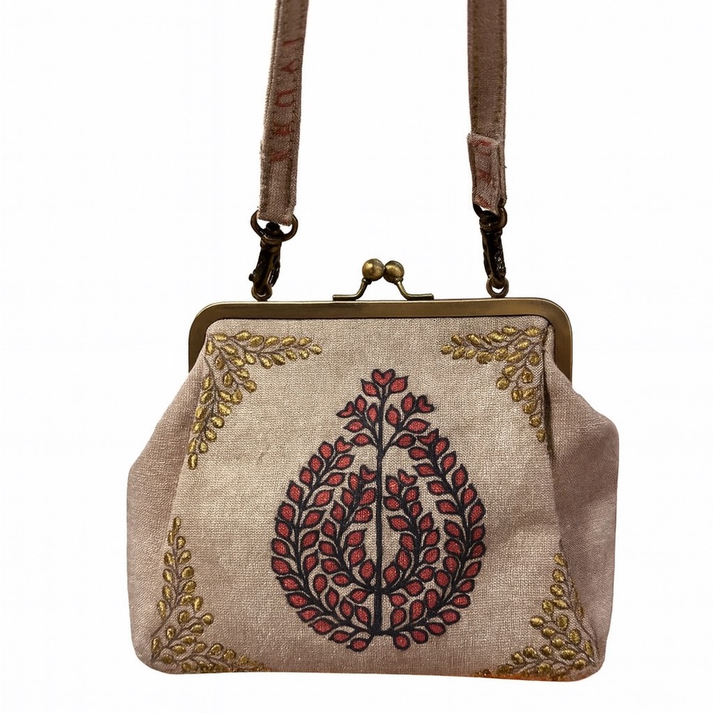IYURA Embroidered Cotton Frame Bag Made in India Adjustable Crossbody Strap